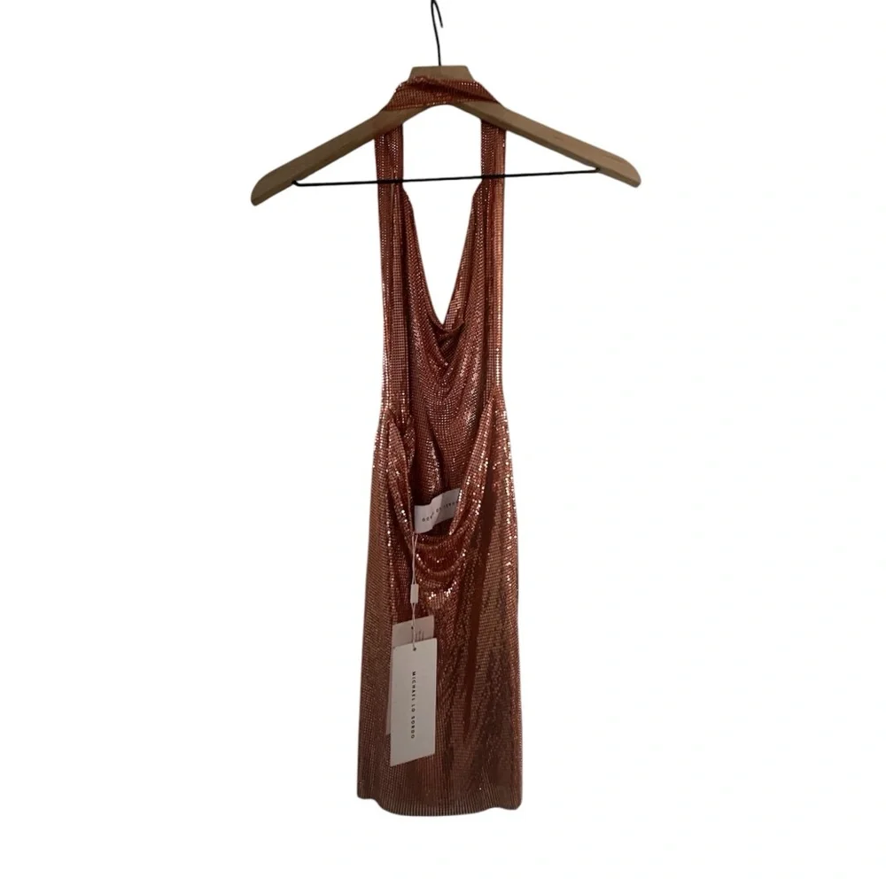 Michael Lo Sordo CROSS DRAPE CHAINMAIL MINI DRESS NWT Size AU10 US Medium - Picture 7 of 10
